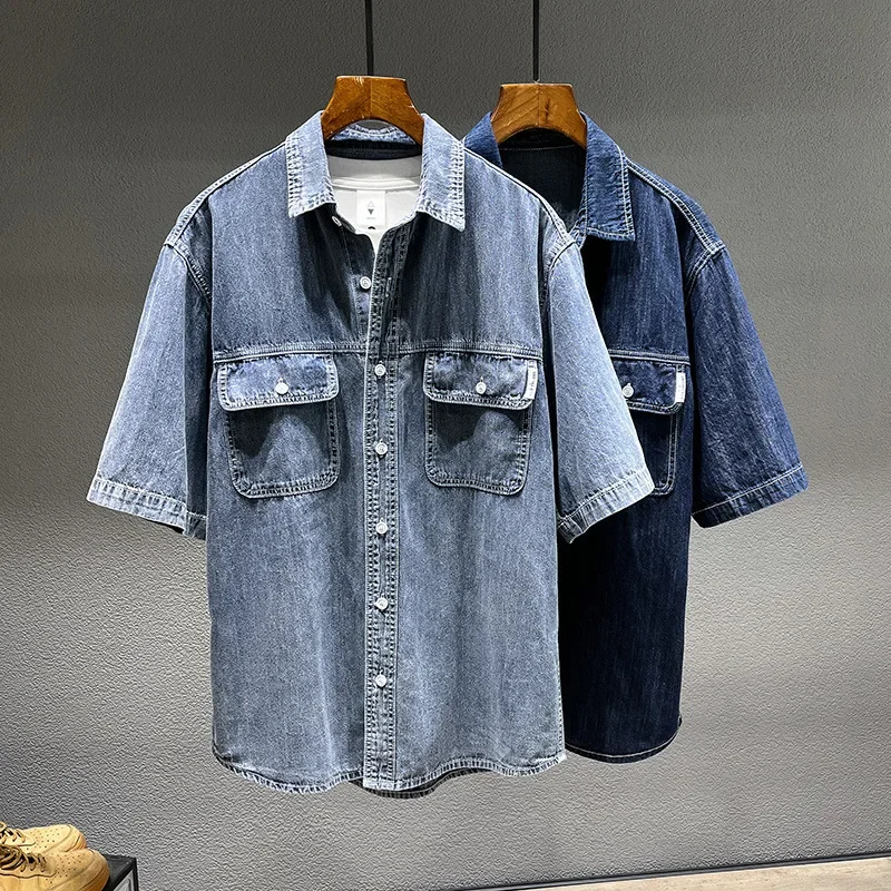 2024 summer new style New summer short sleeve denim shirt Men's Loose Casual Denim Short Sleeve Shirt Large size 6XL7XL8XL - الصورة 5