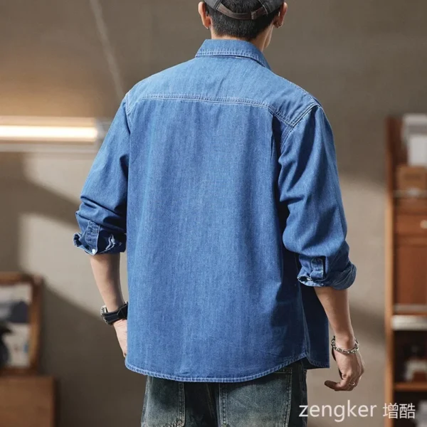 ⁦Spring New Arrival Men's Big Size Denim Shirt Oversized Loose Fit Streetwear Style Jacket for Big Men Plus Size mens shirt⁩ - الصورة ⁦4⁩