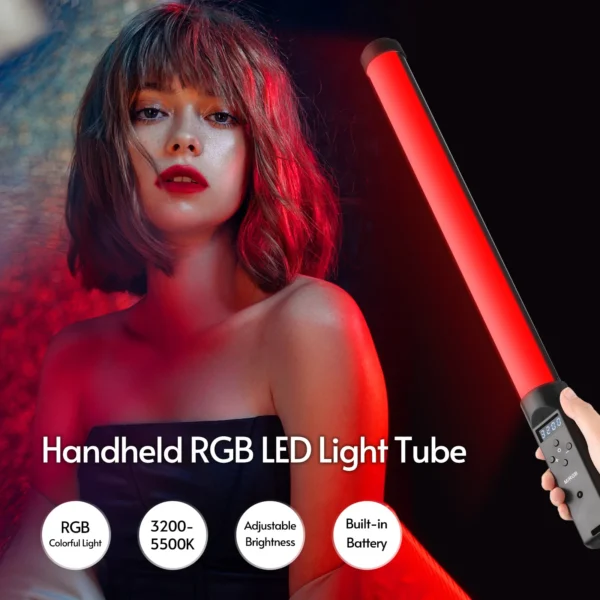 يده RGB أنبوب ضوء استوديو LED الفيديو الضوئي عصا 3200K-5500K عكس الضوء 9 تأثيرات الإضاءة مع ترايبود 50 سنتيمتر للبث المباشر - Image 3