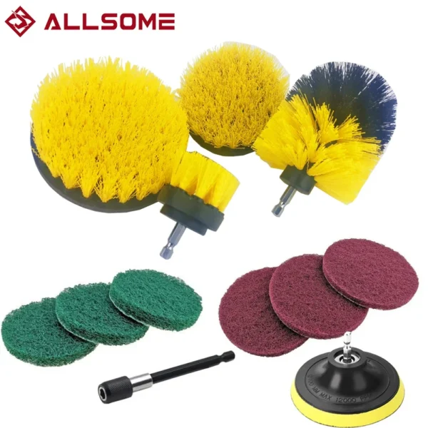 ALLSOME-مجموعة أدوات التنظيف ، مجموعة أدوات التنظيف ، المثقاب الكهربائي ، فرشاة الغسيل ، HT2725 ، 12 قطعة