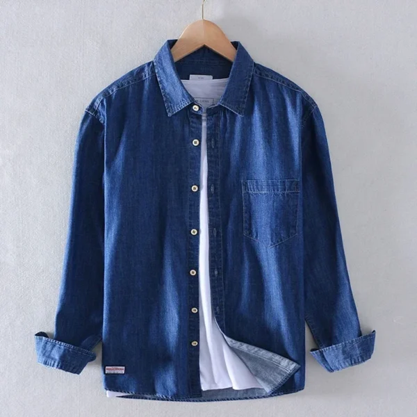 Brand New Schinteon Men 100% Slub Cotton Shirt Long Sleeve Casual Denim Comfortable Shirt Autumn New Arrival Jeans - Image 4