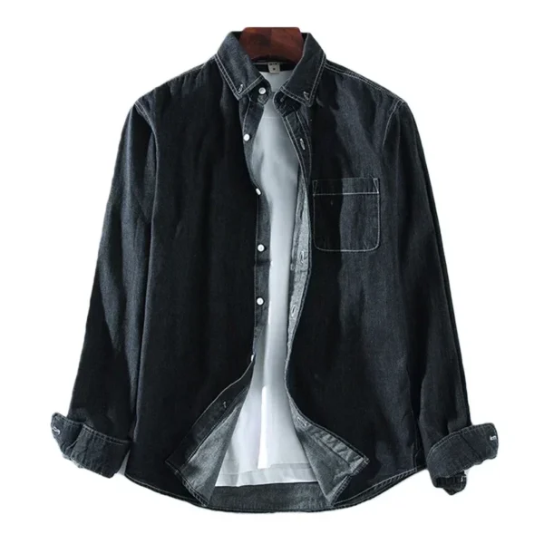 3 Colors New Men's Denim Shirt Fashion Classic Casual Cotton Slim Jean Long Sleeve Shirt Male Brand Clothes Coat - Image 3