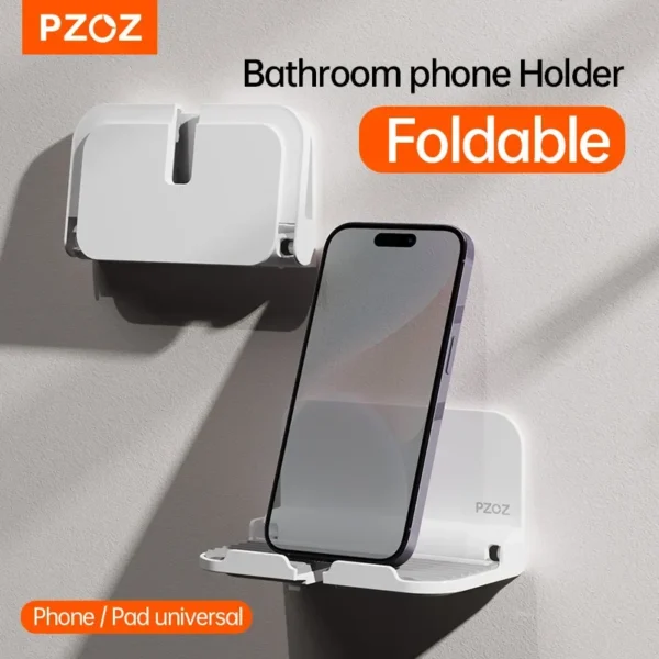 PZOZ Wall Mount Holder Charger Hook Hanging Stand Bracket Dock Mobile Phone Tablet Holder Pasted on Wall Foldable Shower Holder - Image 6