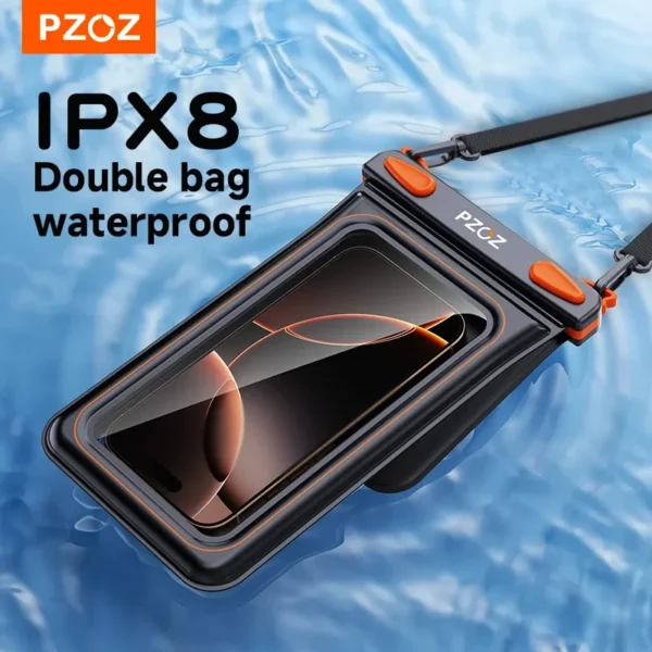 PZOZ Full View Transparent Phone Case Waterproof Phone Pouch Drift Diving Swimming Bag For Phone Water Sports Beach Pool 6 inch