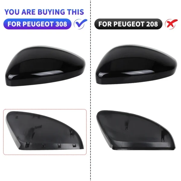 Side Wing Rear View Mirror Cap Cover Primed/Glossy Black for Peugeot 308 Mk2 T9 2013-2022 Replacement Rearview Mirror Housing - Image 3
