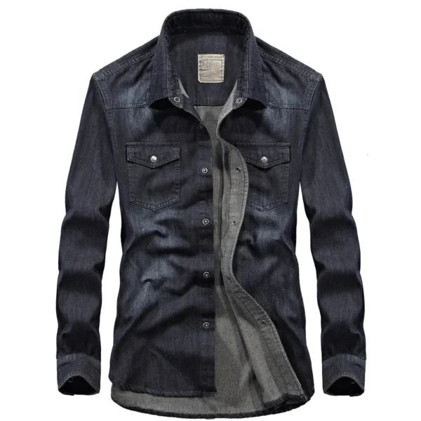 High Quality Men's Denim Shirt Long Sleeve Oversized Pure Cotton Overshirt Solid Casual Shirts Men Clothing 4XL A2F6522 - Image 4
