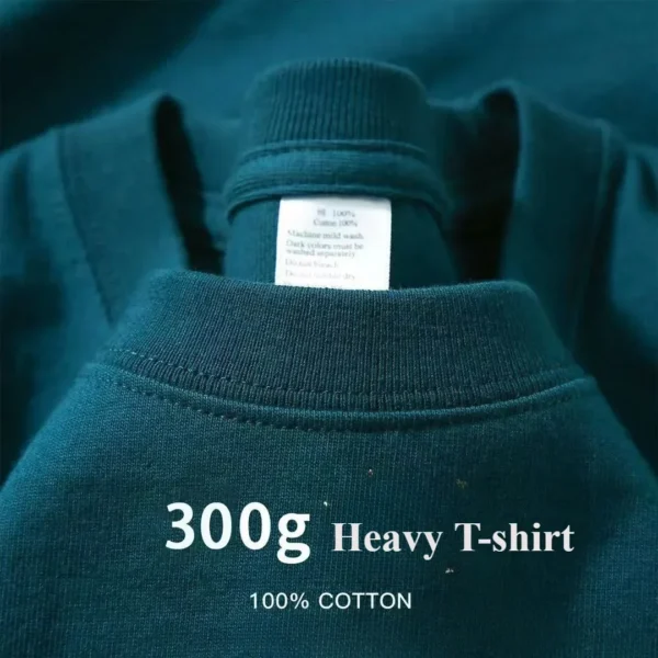 ⁦Summer Light Green Heavy Weight 300G Short Sleeved T-shirt Cotton Men's Loose Casual Base Shirt Korean Tee Women's⁩ - الصورة ⁦2⁩