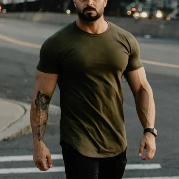 ⁦Plain Clothing Fashion T Shirt Men Cotton Breathable Fitness Mens Short Sleeve T-shirt Gym Tshirt Summer Tight Tee Shirt Homme⁩ - الصورة ⁦4⁩