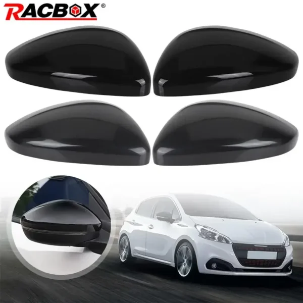 Car Door Side Wing Rearview Mirror Cover Cap for Peugeot 208 2008 2012-2019 for Citroen C3 2016-2020 Primed/Glossy Black Chrome