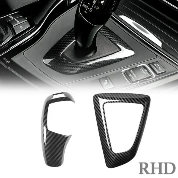 2PCS Carbon Fiber Gear Shift Knob Trim Cover Panel for BMW 1 2 3 4 Series F20 F21 F22 F23 F30 F31 3GT F34 F35 F32 F33 F36 RHD