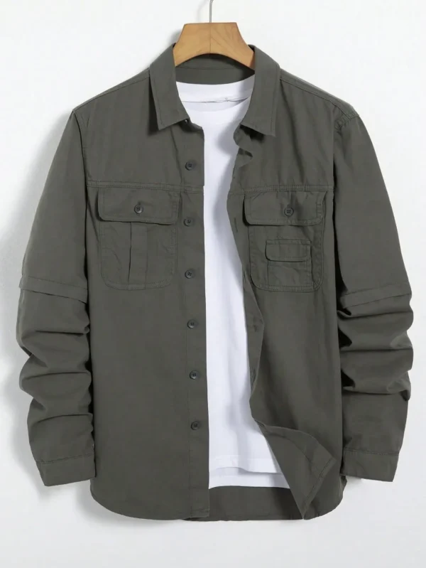 Men's long - sleeved denim shirt for spring and autumn. Military - green workwear shirt. Daily simplicity. Street fashion.