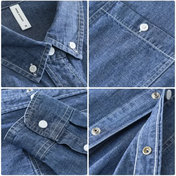 2025 Spring New Pure Cotton Loose Cargo Denim Shirts for Men Clothing Casual Streetwear Men Tops CM7596 - Image 4