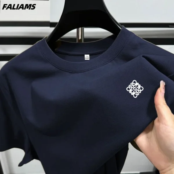 100% pure cotton men's T-shirt short sleeved summer new fashion pattern embroidered Korean casual round neck breathable menswear - Image 4