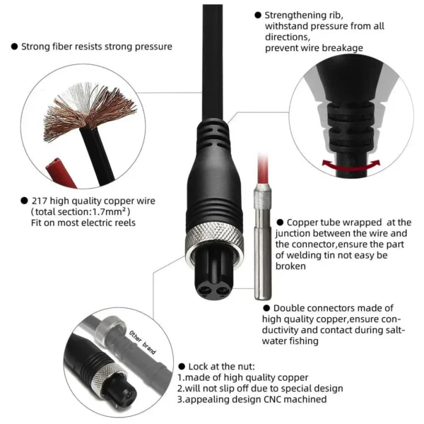 50cm 150cm BM Battery Air Cord For Daiwa Tanacom Shimano BeastMaster Ecooda DRAGON Electric Reels Power Cable - Image 5