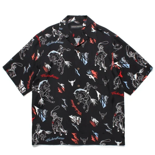 ⁦Pdmcms 25ss New Western Denim Drawstring Casual Synthetic Silk Hawaiian Lapel Short Sleeved Shirt For Men⁩ - الصورة ⁦4⁩