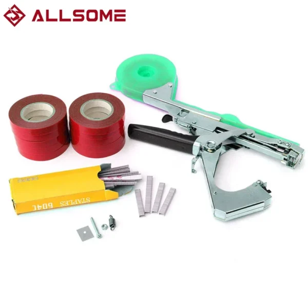 ALLOME ماكينة ربط النبات حديقة النبات Tapetool tapner 10 لفات الشريط مجموعة للخضراوات ، العنب ، الطماطم ، الخيار ، زهرة الفلفل