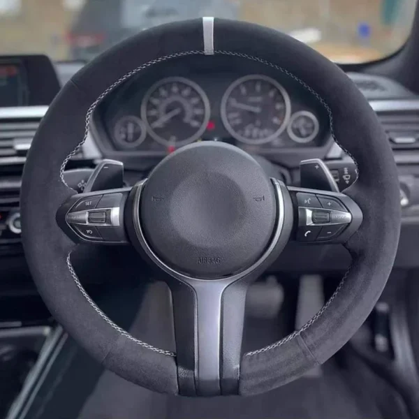 عجلة توجيه سيارة غطاء جلد الغزال الأسود لسيارات BMW M Sport F30 F31 F34 F10 F11 F07 X1 X2 X3 F25 F32 F33 F36 F48 F39 اكسسوارات السيارات