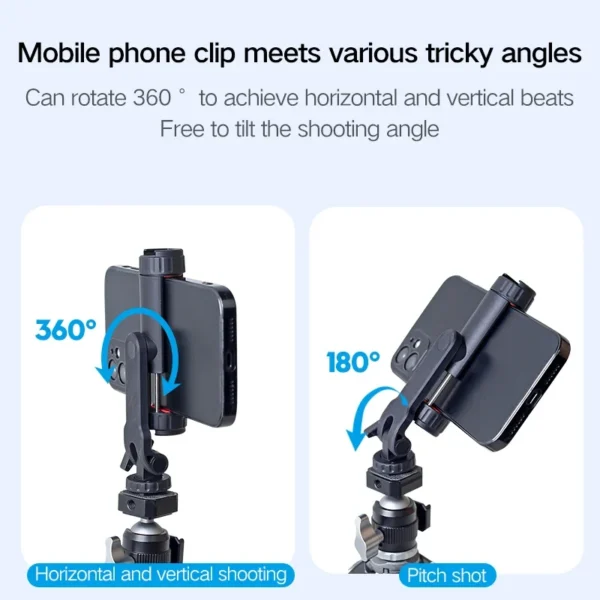 Cimapro CP-10 360°Rotatable Phone Holder Vertical Shoot PhoneMount Tripod Mount With Cold Shoe Phone Clip Clamp Vlog Video - Image 2