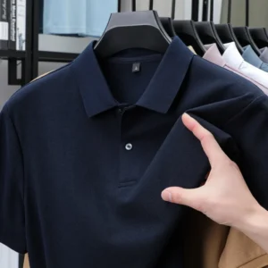 100% cotton high-end T-shirt summer new men's short sleeve casual comfortable breathable polo shirt best-selling solid color top<span> - </span>Navy Blue, XL