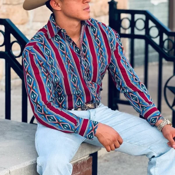 Men's long-sleeved denim shirt, tribal ethnic style, casual, luxurious, designer design, outdoor party, 2025 blusas masculina - Image 5