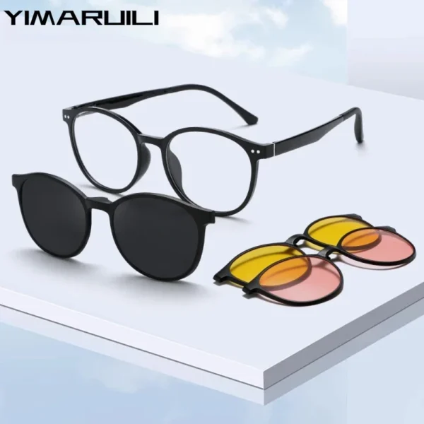 YIMARUILI Fashion TR90 نظارات مستقطبة مغناطيسية بإطار نظارات طبية مستديرة كلاسيكية للرجال والنساء 6218