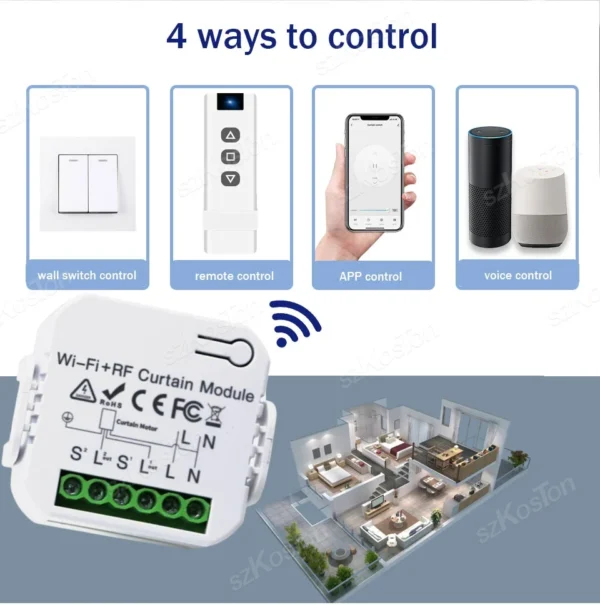 ⁦Tuya Smart Life WiFi ستارة كهربائية أعمى التبديل التتابع مع RF433 Mhz التحكم عن بعد مصراع الأسطوانة الكهربائية جوجل المنزل اليكسا⁩ - الصورة ⁦5⁩