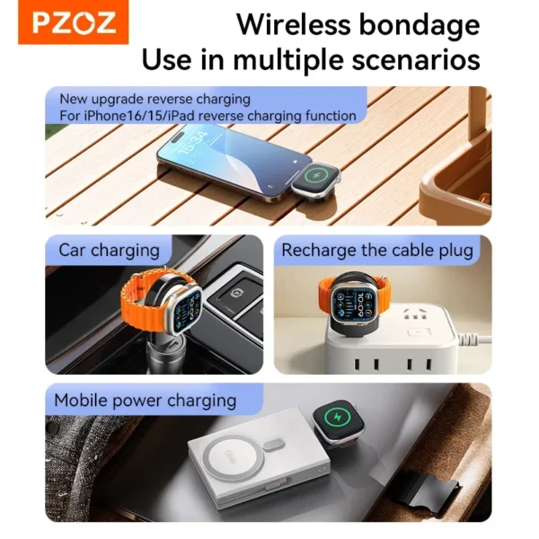 PZOZ Portable Wireless Charger For Apple Watch Ultra 10 9 8 7 SE 2 Apple Watch USB Type C Charger Magnetic Charging For iWatch - Image 5
