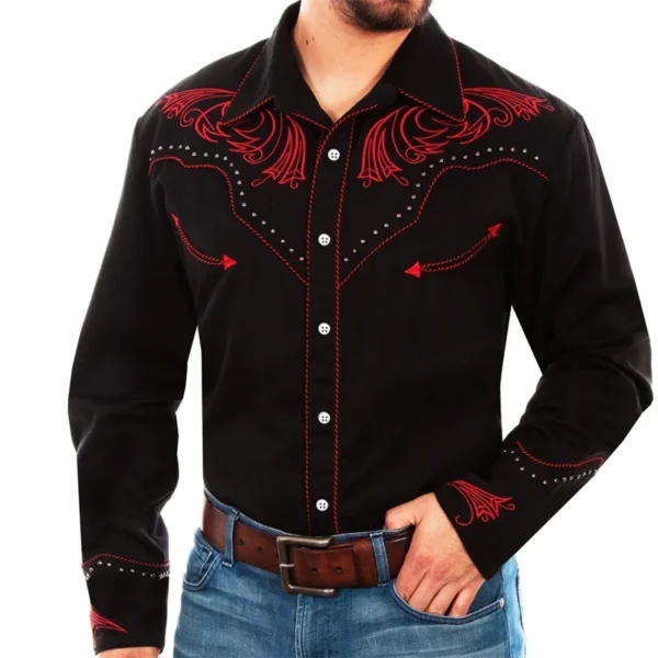 Men's long-sleeved denim shirt, tribal ethnic style, casual, luxurious, designer design, outdoor party, 2025 blusas masculina