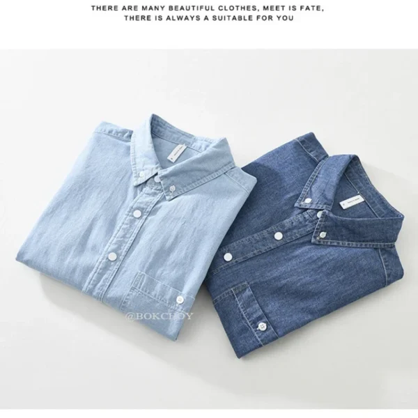 2025 Spring New Pure Cotton Loose Cargo Denim Shirts for Men Clothing Casual Streetwear Men Tops CM7596 - Image 5