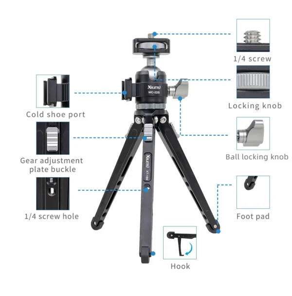 XILETU Vlogging Tripod Handheld Cold Shoe Head Micro Single Camera Phone Stand Video Blog Tripod Desktop Selfie Tripod - Image 3