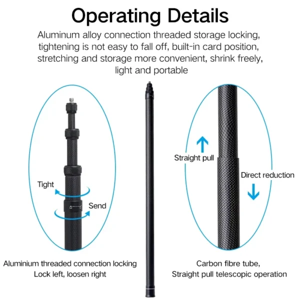 XILETU GP150 Super Long Selfie Stick Carbon Fiber Mobile Phone GOPRO10 Sports Camera Handheld 3m Telescopic Pole - Image 3