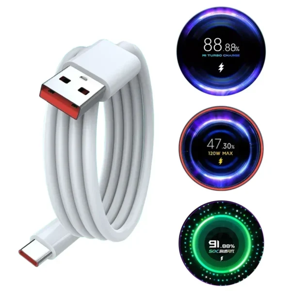 ⁦120W Max Charger Cable USB Type C 6A For Xiaomi 12 12S Pro Lite Ultra Redmi K50i Note 11T Pro+ Poco X4 F4 GT 67W⁩ - الصورة ⁦4⁩