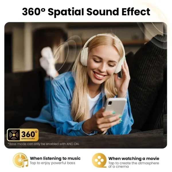 HAYLOU S30 سماعة لاسلكية تعمل بالبلوتوث 5.4 سماعات 43dB سماعات إلغاء الضوضاء التكيفية 40 مللي متر سائق 80H سماعات وقت اللعب - Image 6