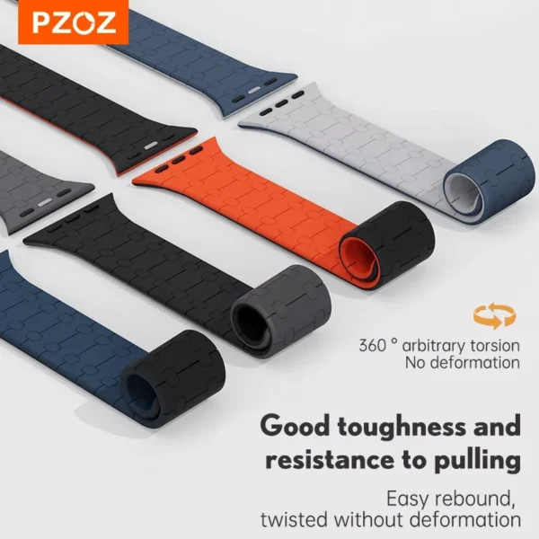⁦PZOZ Silicone Watch bands For Apple Watch 8 7 6 SE 5 4 49mm 44mm Chain Magnetic Wrist Strap For iWatch Series Wristband Strap⁩ - الصورة ⁦3⁩