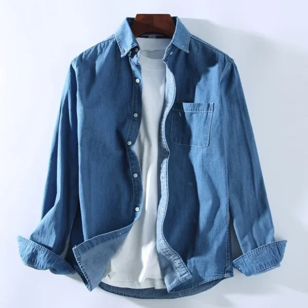 3 Colors 2025 New Men's Casual Denim Shirt Fashion Casual Cotton Slim Fit Cowboy Long Sleeve Shirt Male Brand Clothes - Image 4