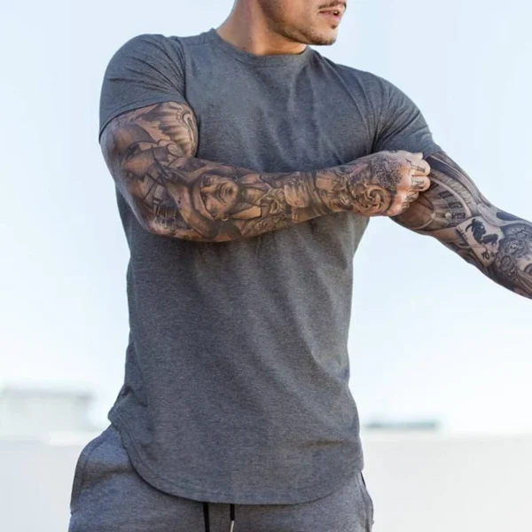 ⁦Plain Clothing Fashion T Shirt Men Cotton Breathable Fitness Mens Short Sleeve T-shirt Gym Tshirt Summer Tight Tee Shirt Homme⁩ - الصورة ⁦3⁩