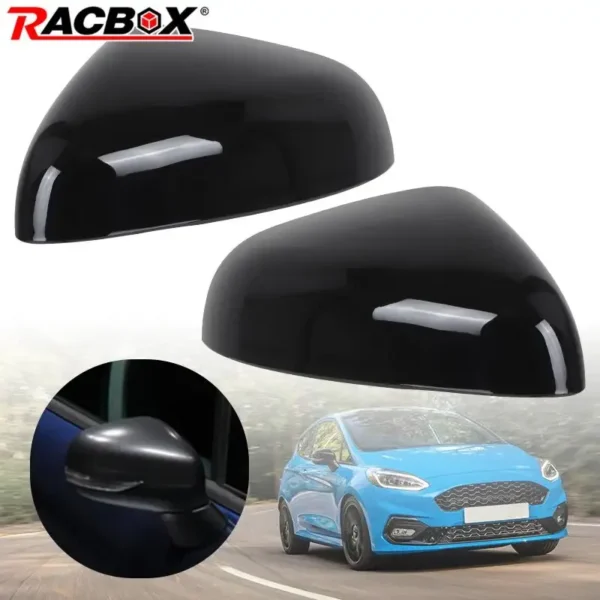 Side Wing Rear View Mirror Cover Cap Glossy Black/Carbon Fiber Style for Ford Fiesta MK8 Puma 2018 2019 2020 2021 2022 2023 2024