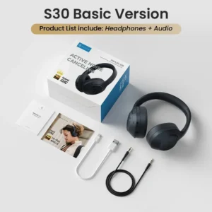 HAYLOU S30 سماعة لاسلكية تعمل بالبلوتوث 5.4 سماعات 43dB سماعات إلغاء الضوضاء التكيفية 40 مللي متر سائق 80H سماعات وقت اللعب<span> - </span>basic-version-b