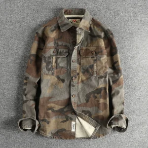 Heavy bead sails woven fabric May Khaki vintage men's shirt pocket design camouflage shirt jacket<span> - </span>Camouflage 2, XXXL