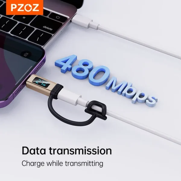 ⁦PZOZ Digital Display Fast Charging Adapter Plug Type C To Lightning For iPhone 14 13 12 11 Pro X 8 7 6 SE USB C TO Lightning⁩ - الصورة ⁦5⁩