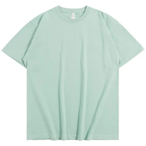 ⁦Summer Light Green Heavy Weight 300G Short Sleeved T-shirt Cotton Men's Loose Casual Base Shirt Korean Tee Women's⁩ - الصورة ⁦6⁩