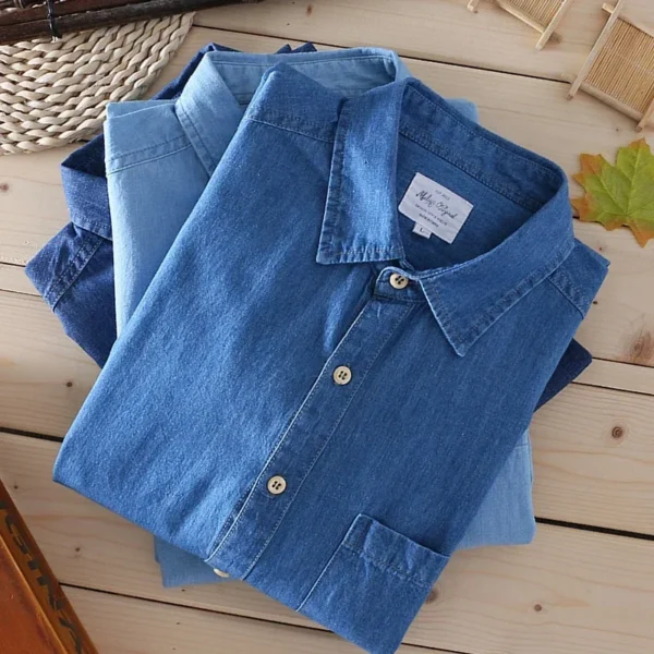 Brand New Schinteon Men 100% Slub Cotton Shirt Long Sleeve Casual Denim Comfortable Shirt Autumn New Arrival Jeans - Image 6