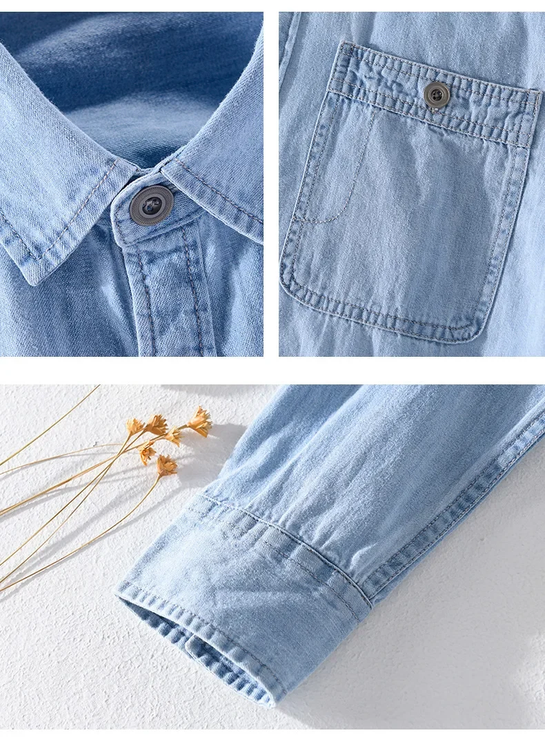 Denim shirt men's thin spring long sleeved inch clothes men's casual men's outerwear - الصورة 4