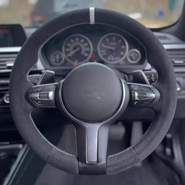 أسود الجلد المدبوغ عجلة توجيه سيارة غطاء ل BMW M الرياضة F30 F31 F34 F10 F11 F07 X1 X2 X3 F25 F32 F33 F36 F48 F39 اكسسوارات السيارات