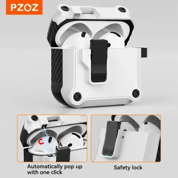 PZOZ For Apple Airpods 4 Case Protective Cover For Airpods 4 4rd Earphone Automatic switch Case Secure Lock Clip With Keychain - Image 5