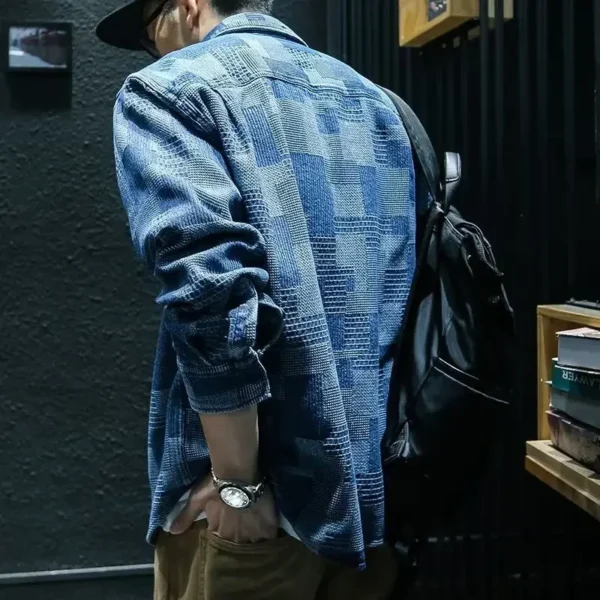 2024 Spring and Autumn New Japanese Denim Shirt Men's Long Sleeved Loose Trendy Casual Fashion Shirt Work Dress Pi Shuai Coat - Image 2