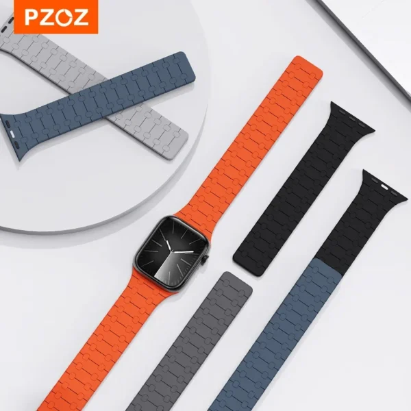 ⁦PZOZ Silicone Watch bands For Apple Watch 8 7 6 SE 5 4 49mm 44mm Chain Magnetic Wrist Strap For iWatch Series Wristband Strap⁩ - الصورة ⁦6⁩
