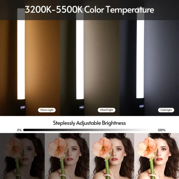 يده RGB أنبوب ضوء استوديو LED الفيديو الضوئي عصا 3200K-5500K عكس الضوء 9 تأثيرات الإضاءة مع ترايبود 50 سنتيمتر للبث المباشر - Image 4