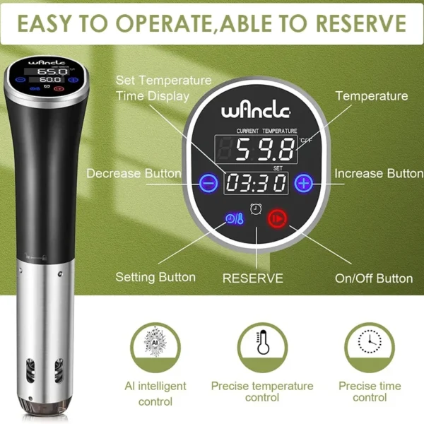 Wancle فراغ Sous فيديو طباخ IPX7 سخان مقاوم للماء الغمر المروج طباخ بطيء مع وظيفة حجز العرض الرقمي - Image 4