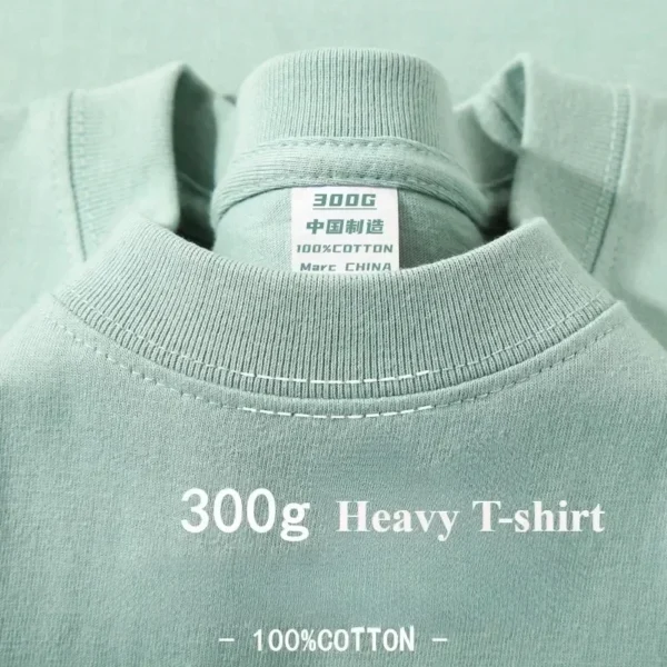 Men Clothing Summer Cotton 300grams Pure Cotton Short Sleeves T-shirt Men Casual Base Top Oversized T Shirt